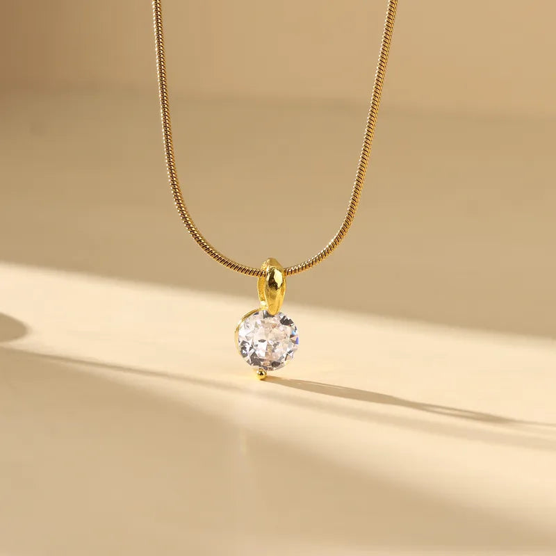 Elegant Glam Luxurious Solid Color Stainless Steel Zircon 18K Gold Plated Plating Inlay Pendant Necklace
