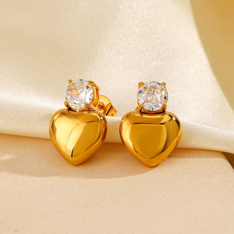 PVD Coated 18K Gold Plated Heart Shape 304 Stainless Steel IG Style Sweet Waterproof Non Tarnish Ear Studs