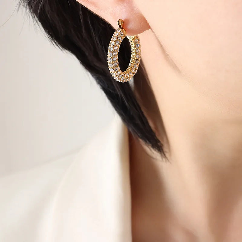 PVD Coated Real Gold Plated 18K Gold Round 304 Stainless Steel Retro Waterproof Non Tarnish Earrings