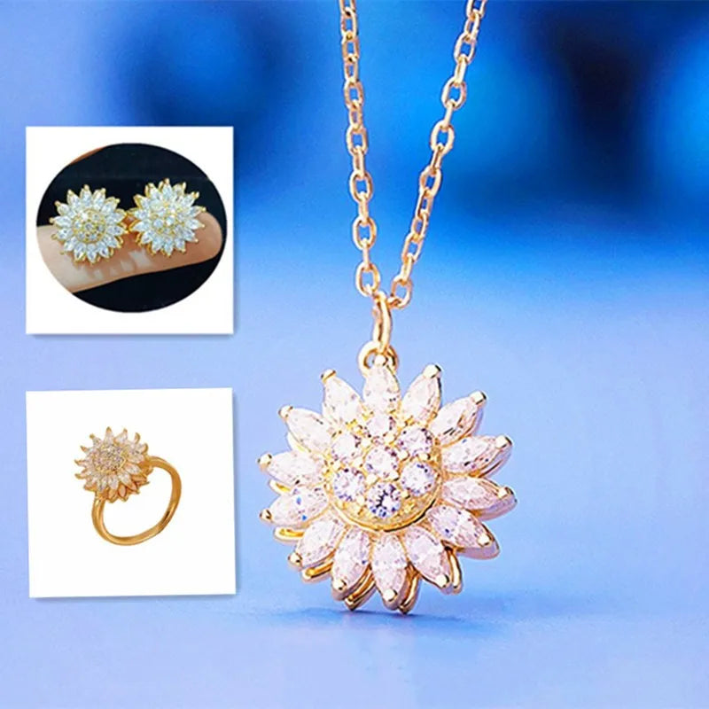 Titanium Steel Simple Style Fashion Plating Flowers Flower Zircon Necklace And Earrings only