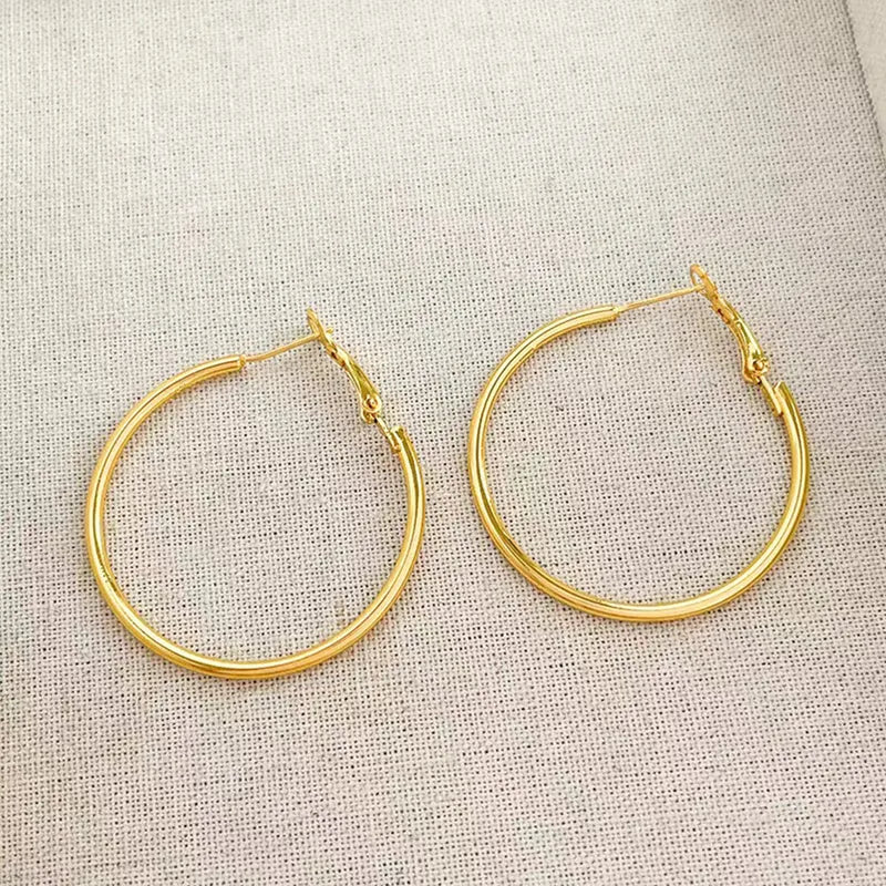 Classic Style Round Stainless Steel 18K Gold Plated Earrings