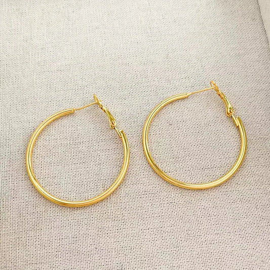 Classic Style Round Stainless Steel 18K Gold Plated Earrings