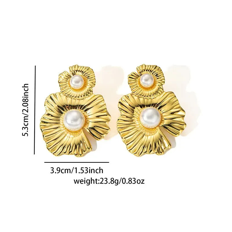 Golden Yellow 304 Stainless Steel artificial pearl stud