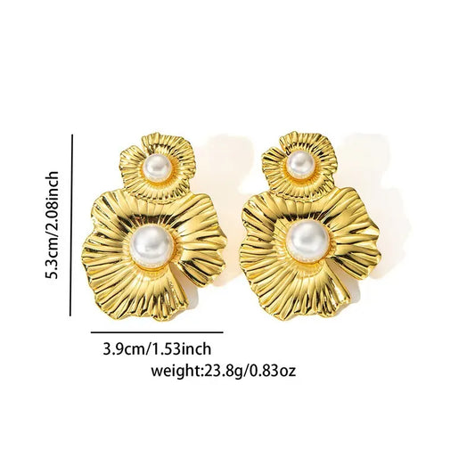 Golden Yellow 304 Stainless Steel artificial pearl stud