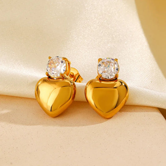PVD Coated 18K Gold Plated Heart Shape 304 Stainless Steel IG Style Sweet Waterproof Non Tarnish Ear Studs