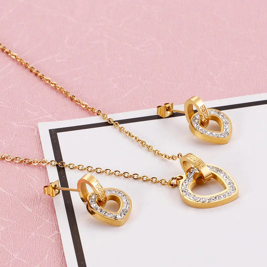 PVD Coated 18K Gold Plated Titanium Steel Korean Style Waterproof Non Tarnish Jewelry set