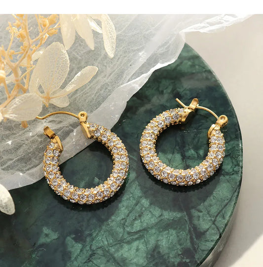 PVD Coated Real Gold Plated 18K Gold Round 304 Stainless Steel Retro Waterproof Non Tarnish Earrings