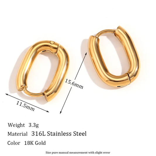 PVD Coated Real Gold Plated 18K Gold Solid Color 316L Stainless Steel Simple Style Waterproof Non Tarnish Earrings