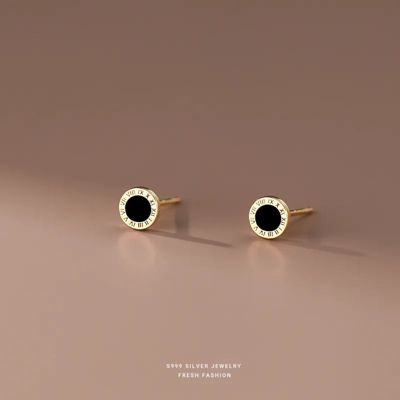 S999 Pure Silver Roman Digital Stud Earrings Women's Style Light Luxury Simple Niche Design Earrings