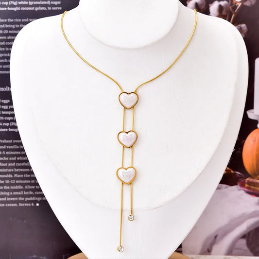 Elegant Heart Shape 304 Stainless Steel Artificial Pearls 18K Gold Plated Inlay Stainless Steel Jewelry Sets