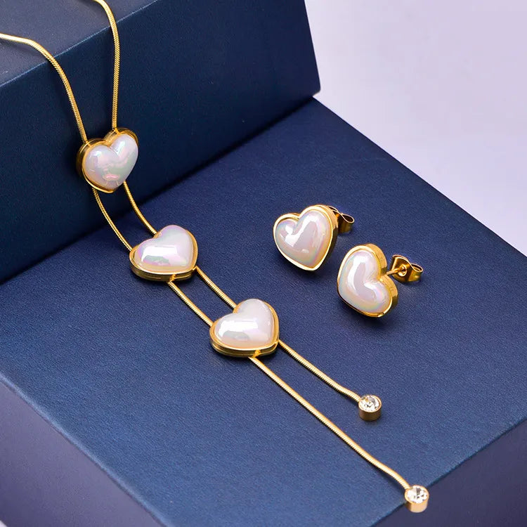 Elegant Heart Shape 304 Stainless Steel Artificial Pearls 18K Gold Plated Inlay Stainless Steel Jewelry Sets