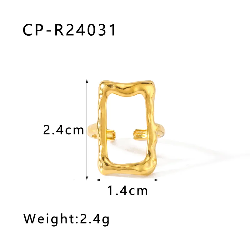 304 Stainless Steel 18k gold plated Rectangle face ring